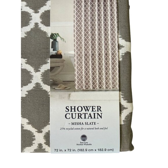 Misha Slate Diamond Pattern Shower Curtain - Picture 2 of 4
